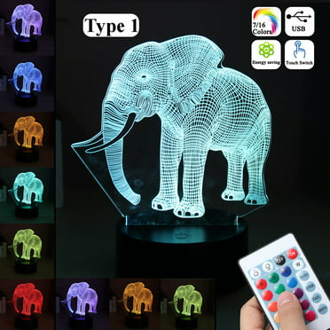 Night Lights for Kids 3D with Remote Controller LED Touch 7 Colors Changing Elephant Desk Lamp RDY 3D Elephant 